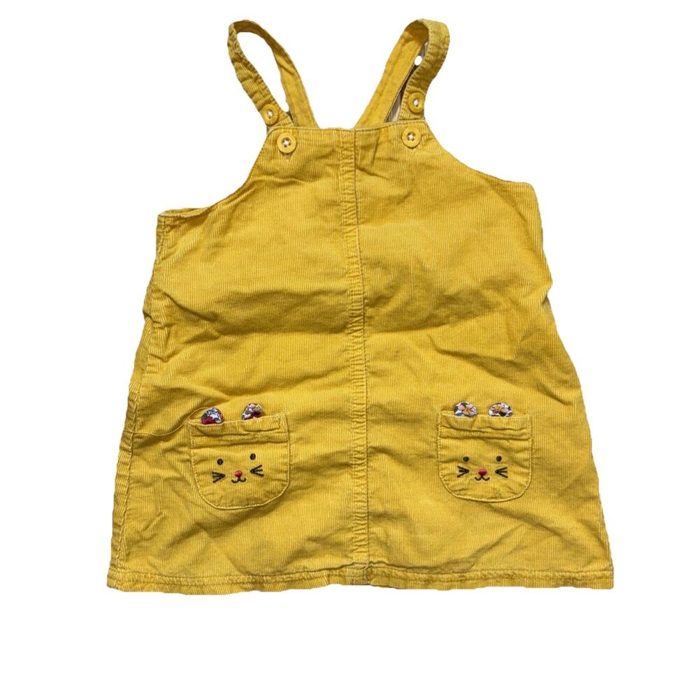 Carter’s Baby Girl 12M Yellow Corduroy Jumper Dress Cat Pockets 100% Cotton